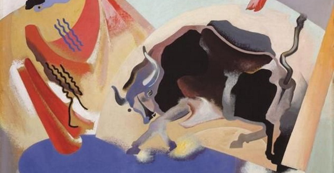 Enrico Prampolini, La corrida, 19129-30, tempera su cartone. Galleria d’Arte Moderna, inv. AM 774